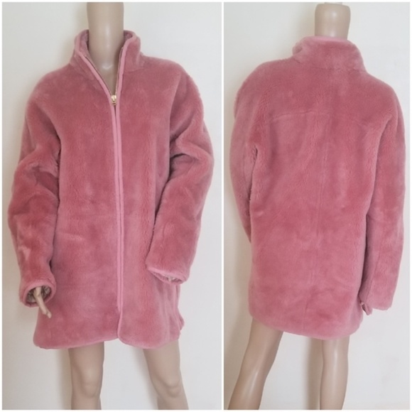 J. Crew faux fur teddy pink coat jacket size L - Picture 4 of 8